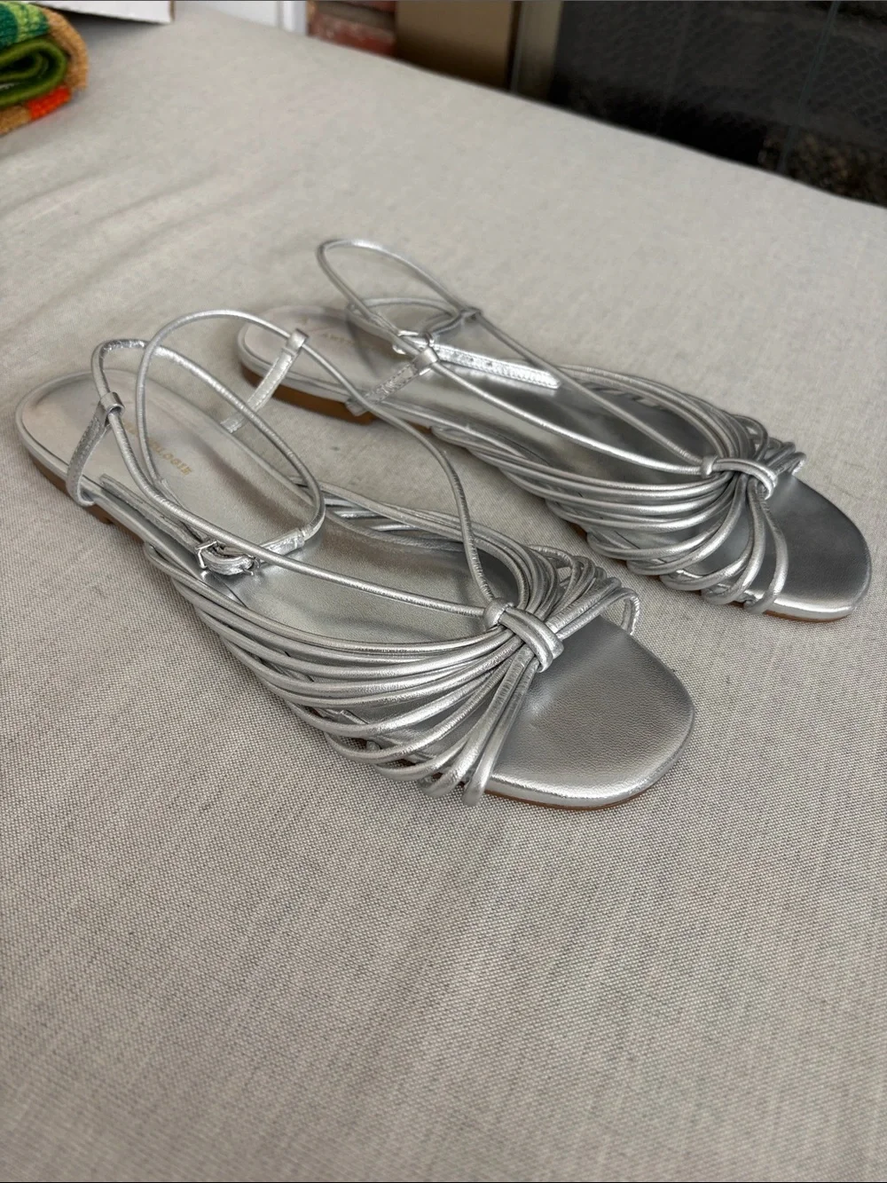 By Anthropologie Size 8 Silver Strappy Flat Sandals